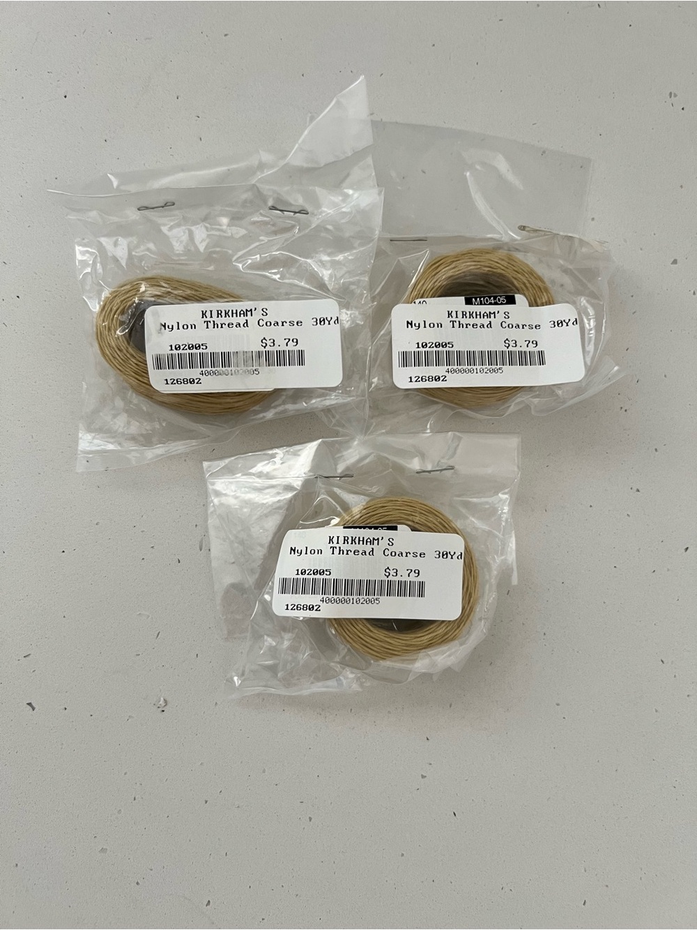 Kirkham’s Coarse Nylon Thread 3-Pack 30 Yard Skeins NIP Speedy Stitcher